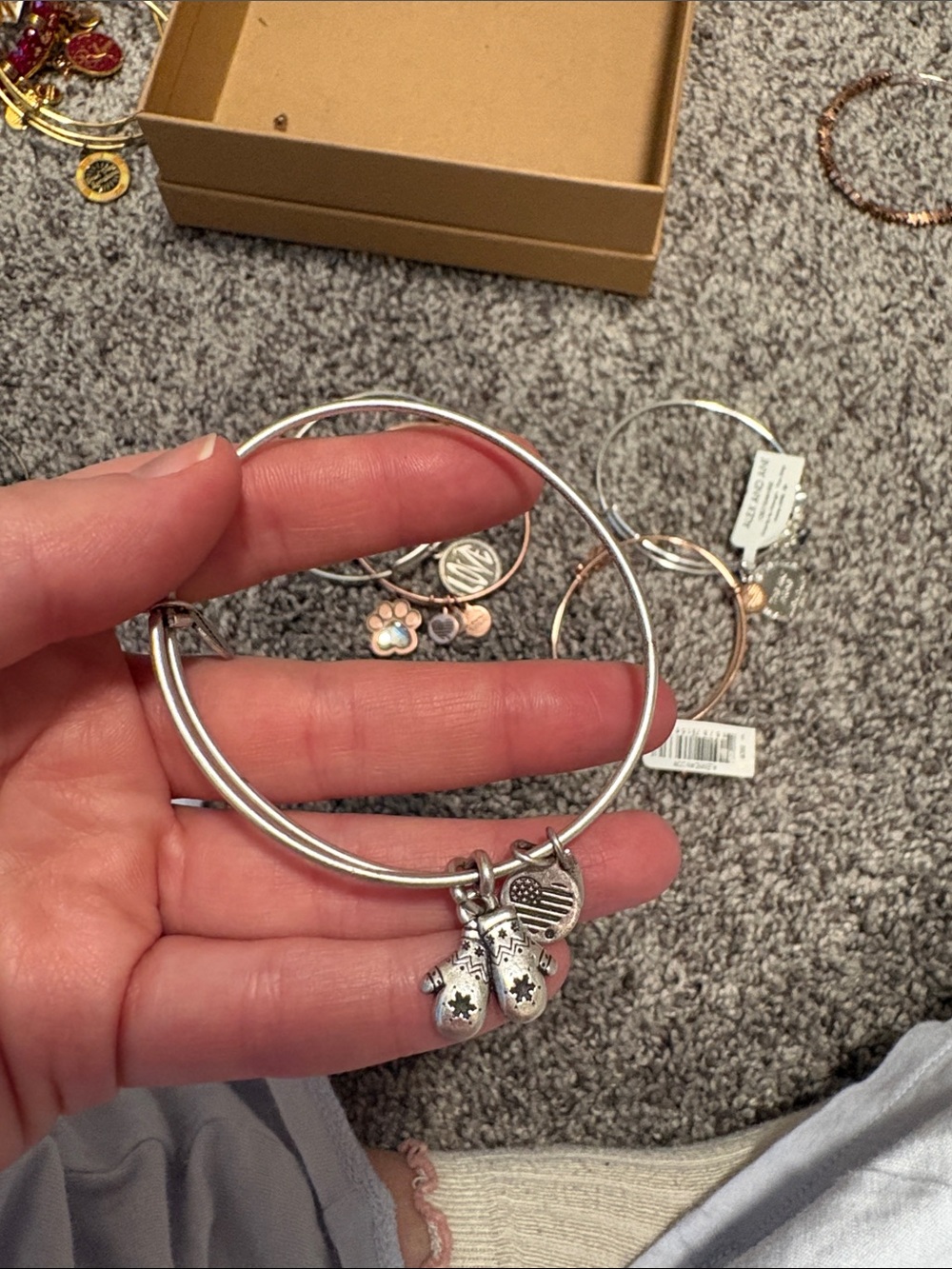 Alex and Ani Silver Boxing Glove Charm Bangle